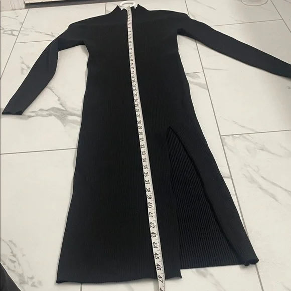 Wilfred Classic Black Knit Long Sleeve Dress Mock Neck High Thigh Slit Sz M - Picture 14 of 15